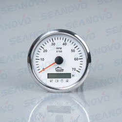 Тахометр белый с серебристой окантовкой со счётчиком моточасов с доп индикаторами 0-7000 (0-250)